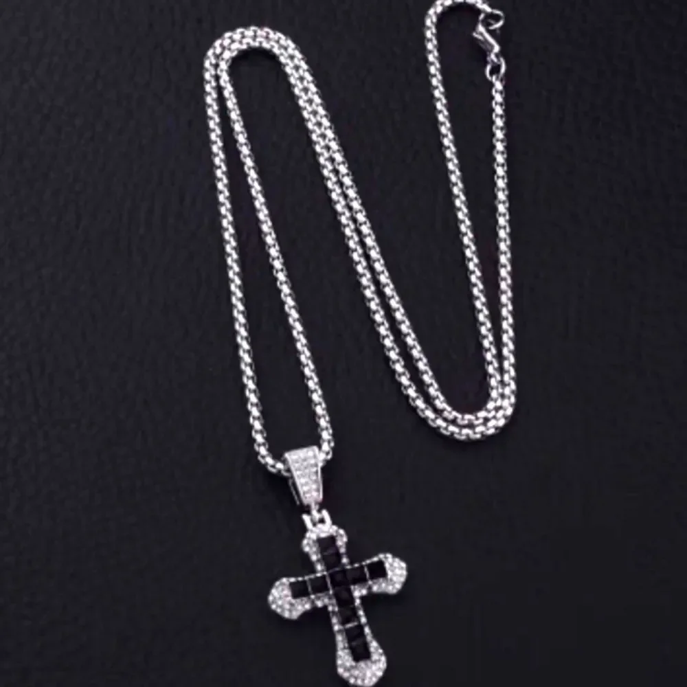 Elegant Black and Silver Cross Pendant Necklace